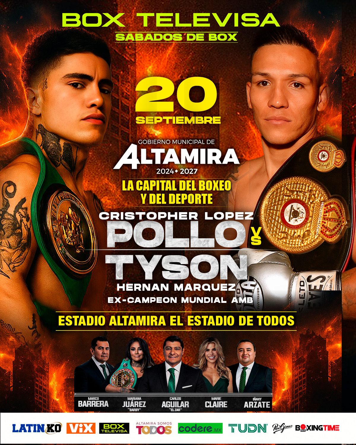INVICTO VS LEYENDA, ‘POLLO’ LÓPEZ Y ‘TYSON’ MÁRQUEZ UNA COMBINACIÓN QUE SACUDIRÁ ALTAMIRA