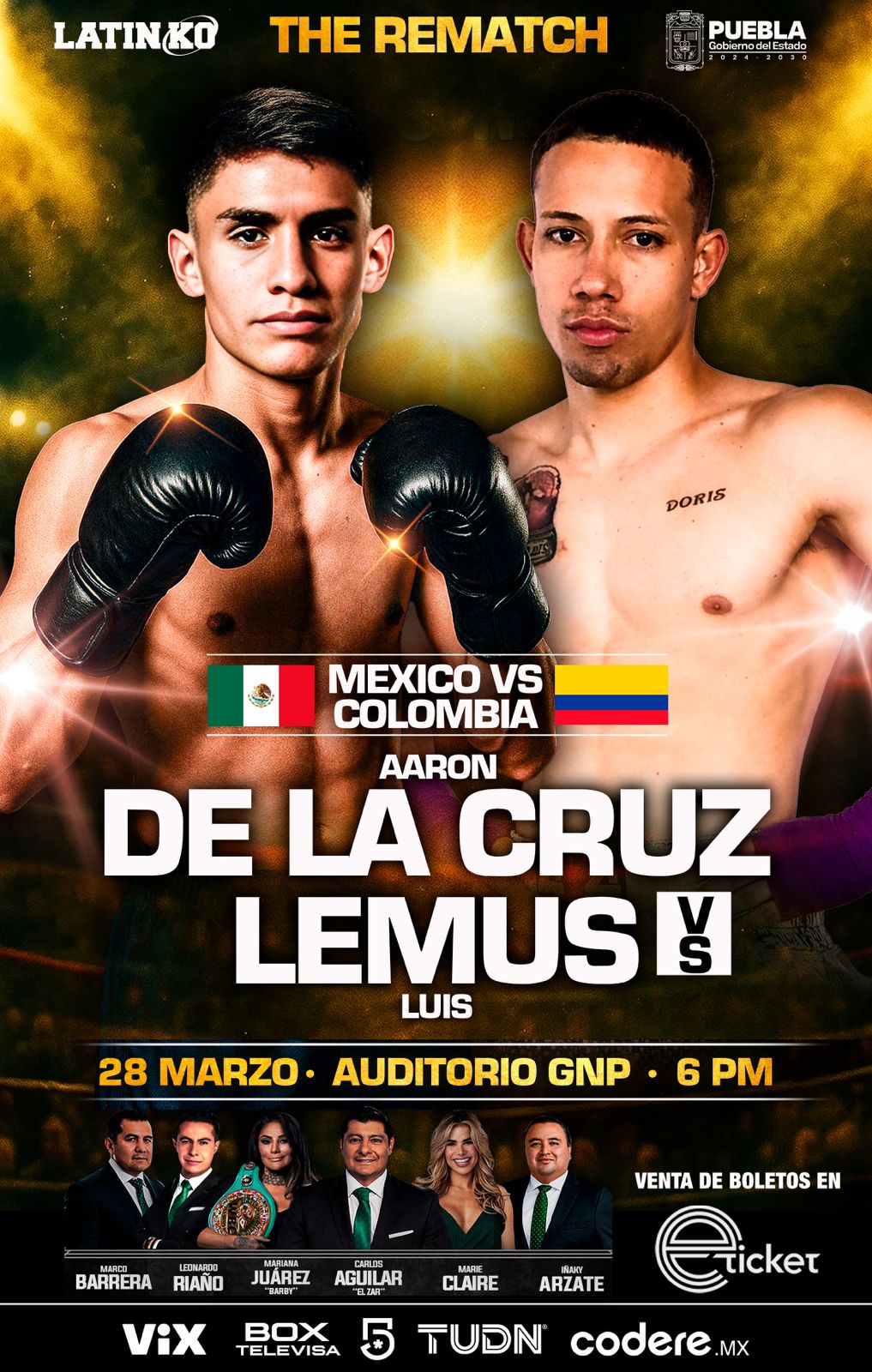 PELIGRA AARÓN DE LA CRUZ FRENTE AL NOQUEADOR COLOMBIANO LUIS LEMUS EN PUEBLA 