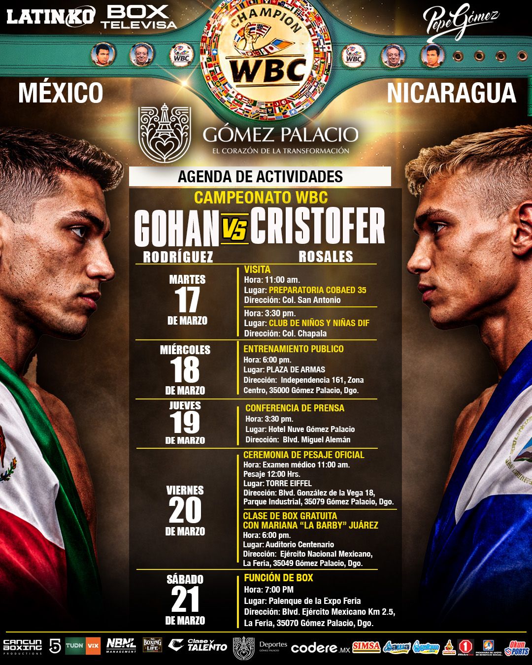 GÓMEZ PALACIO EN EL CENTRO DEL RING, CON SEMANA DE CAMPEONATO MUNDIAL 