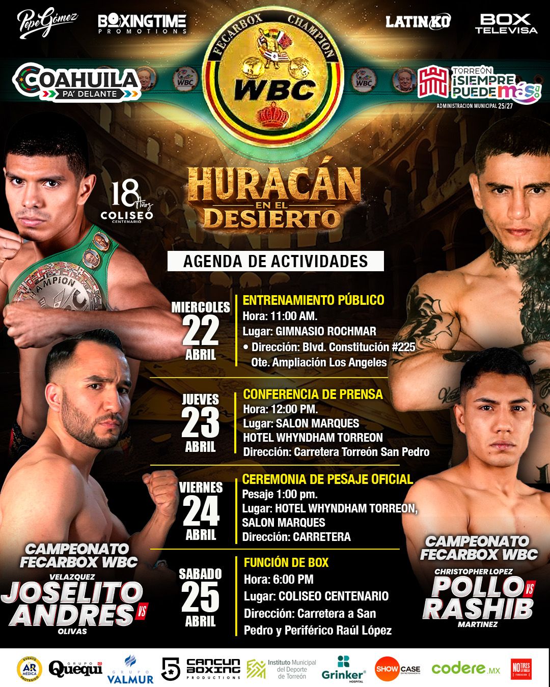 TORREÓN VIVIRÁ UNA EMOCIONANTE NOCHE DE DOBLE CAMPEONATO WBC POR TELEVISA 